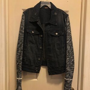 Free people denim jacket with removable hoodie
